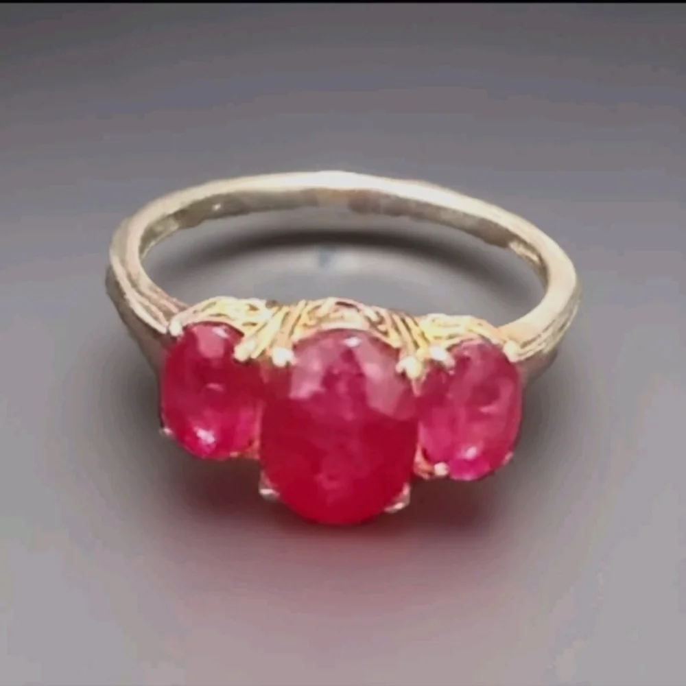 SaleAfrican Ruby Trilogy Ring in Vermeil Yellow Gold Over Sterling Silver 3.35ct